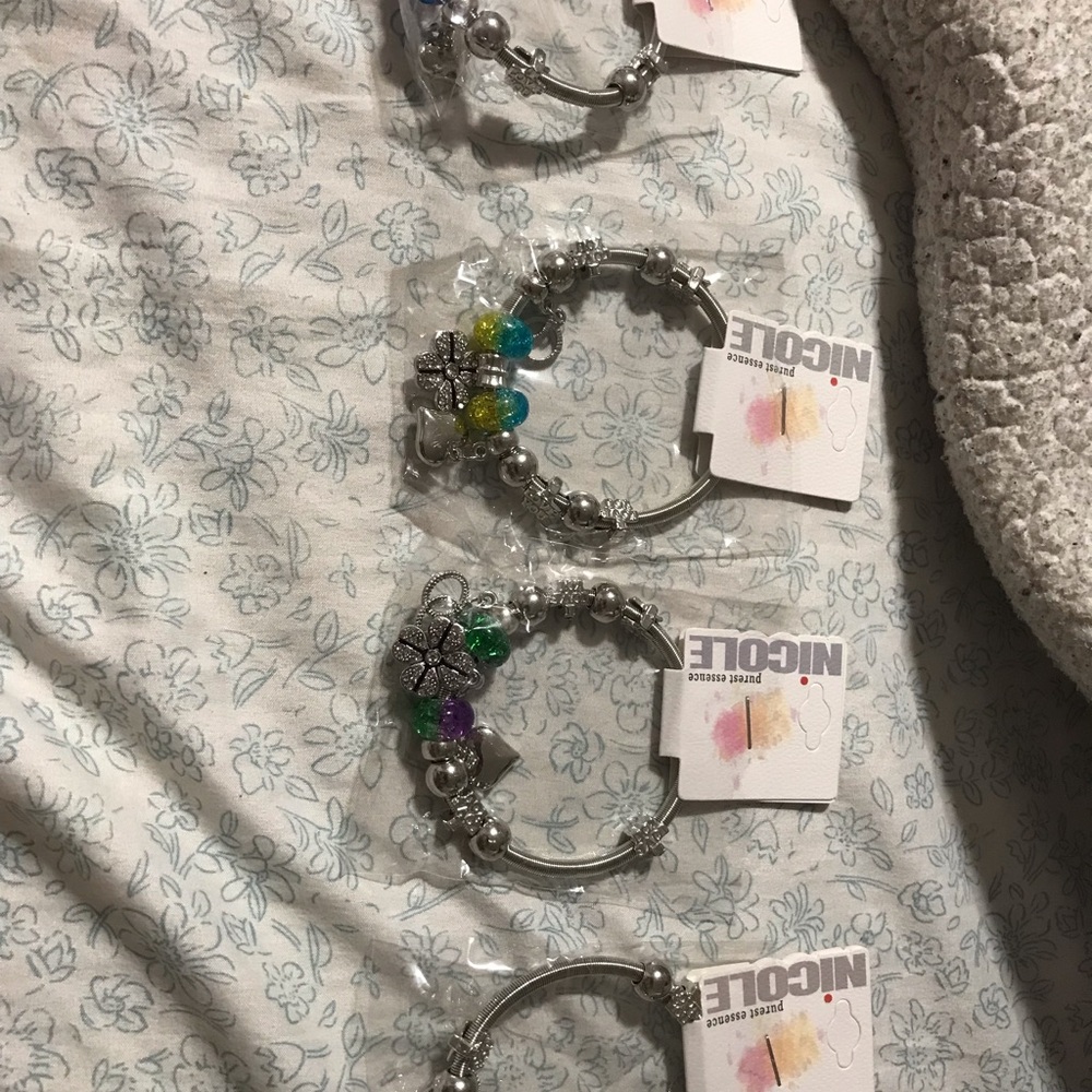 Nicole Silver Tone Beaded Charm Bangle Bracelet - Multicolor Beads